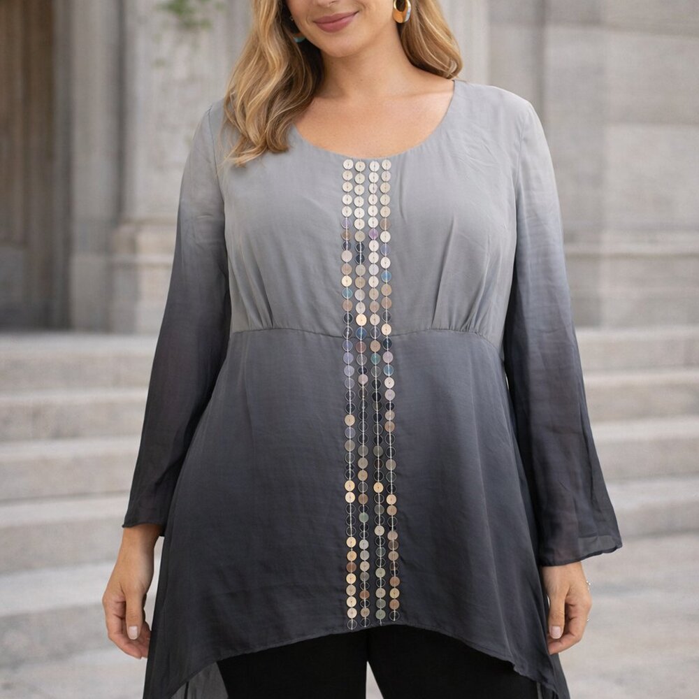 Signature by Robbie Bee 100% Silk Asymmetrical Tunic Top Size 14
